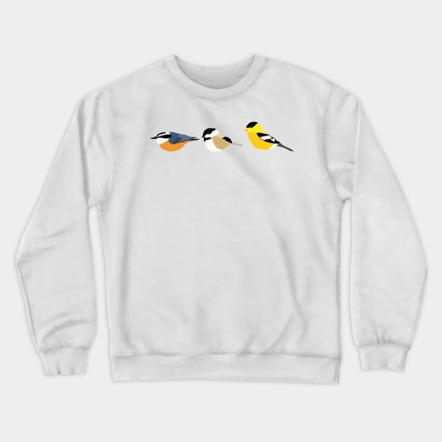 Nuthatch, Chickadee, and Goldfinch Crewneck Sweatshirt by FernheartDesign